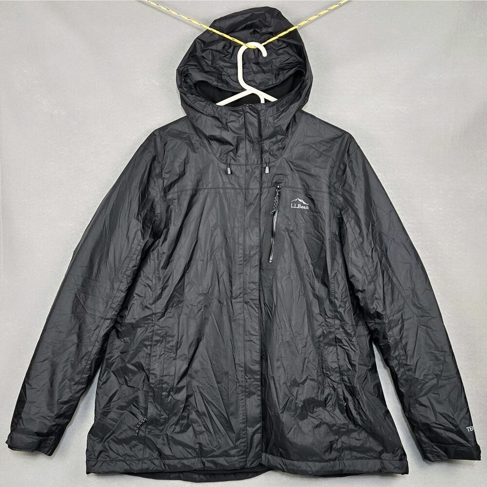 LL Bean Jacket Womens XL Black TEK2 Hooded Fleece Lined Waterproof Coat